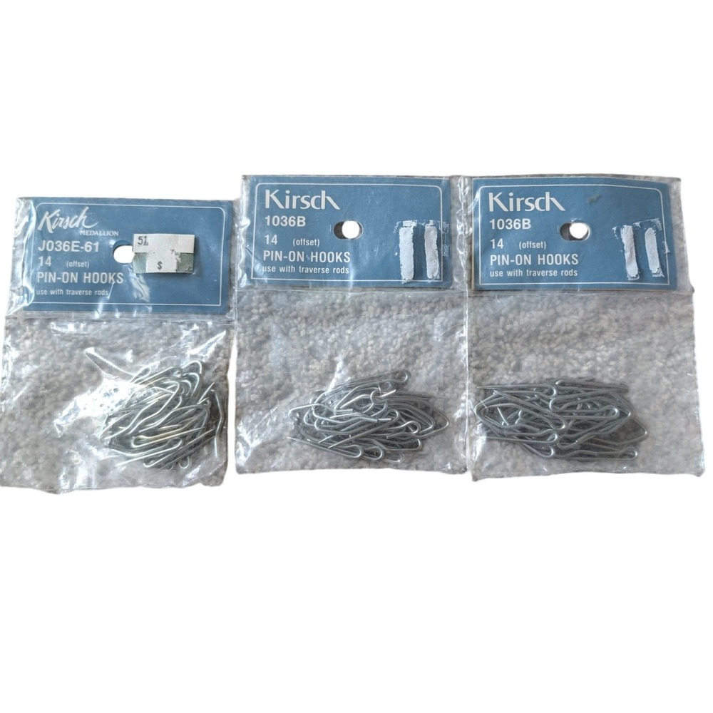 Kirsch Pin-On Drapery Hooks 1036B J036E-61 Offset Traverse Rod Lot Vintage